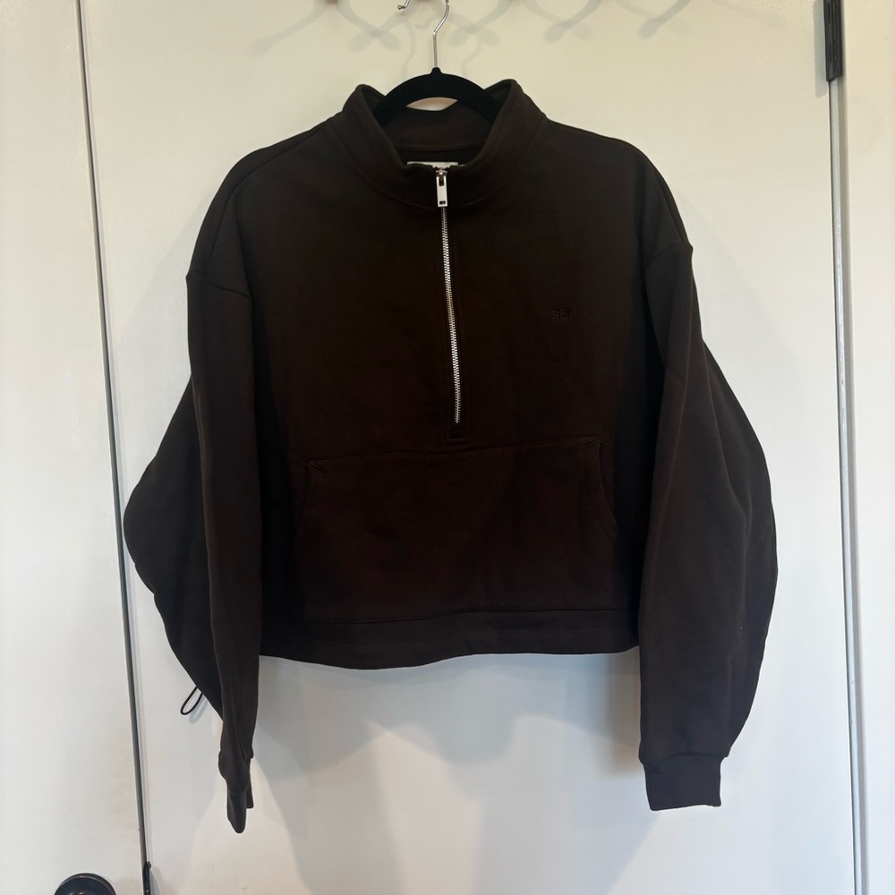 SET Active New Half-Zip Cropped Pullover Sweatshirt - Brown